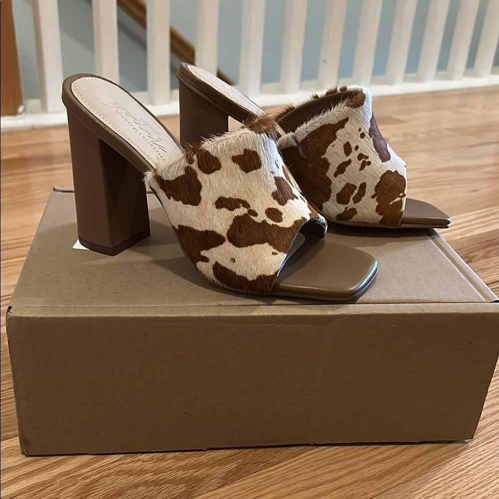 Signature by Journee Collection Brown Cow Print Block Heel Mules